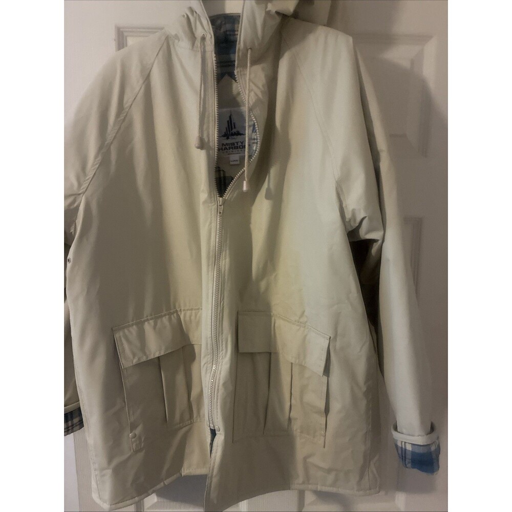 Misty Harbor Original Rain Jacket Women's L Beige Plaid Lined Hooded.